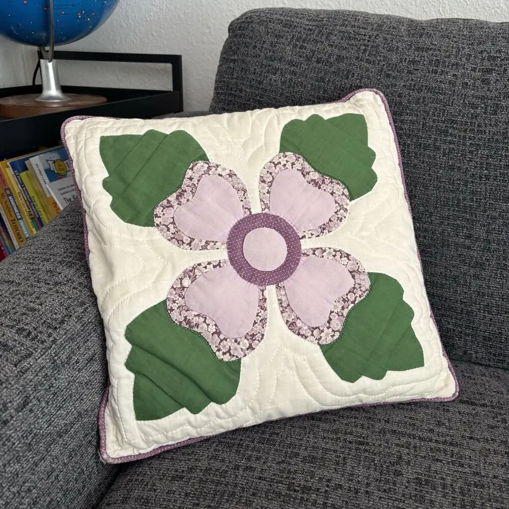 Vintage Cottage Core Quilted Hearts And Flower Throw Pillow